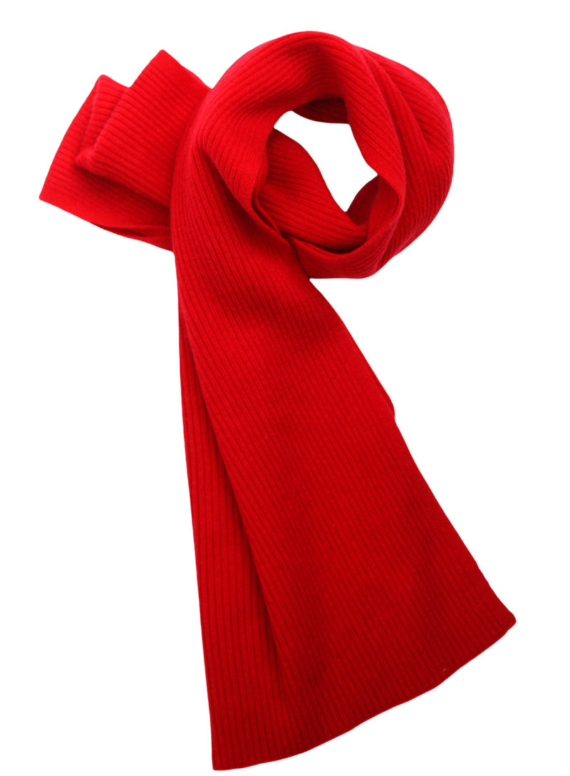 Cashmere Merino Scarf - Rib Knit - Soft Warm, Stylish Winter Scarf for Women & Men - Red