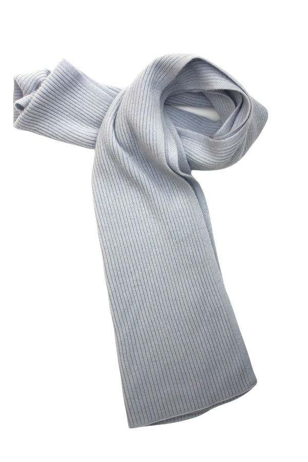 Cashmere Merino Scarf - Rib Knit - Soft Warm, Stylish Winter Scarf for Women & Men - Pale Blue