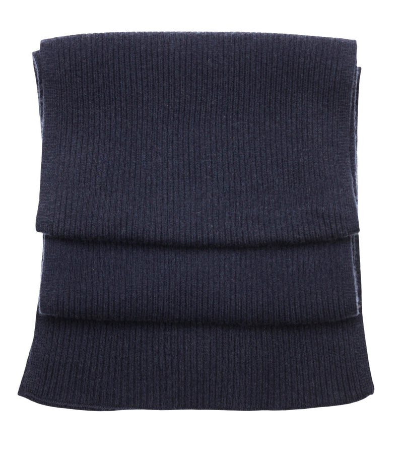 Cashmere Merino Scarf - Rib Knit - Soft Warm, Stylish Winter Scarf for Women & Men - Navy Blue