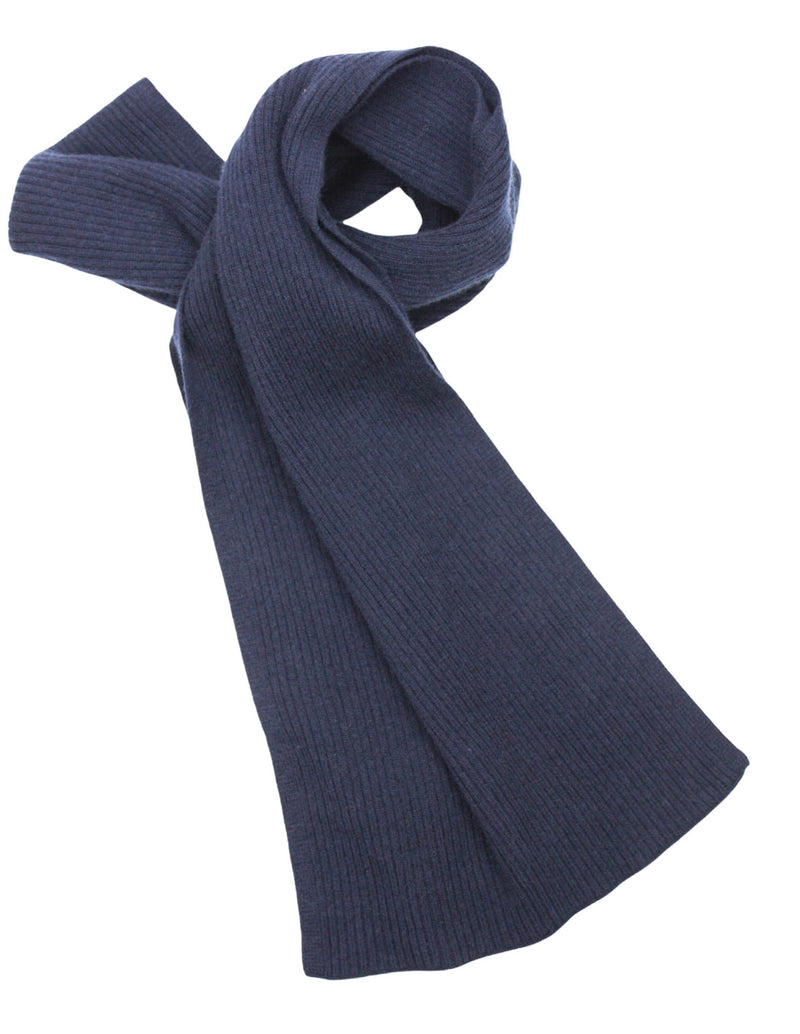 Cashmere Merino Scarf - Rib Knit - Soft Warm, Stylish Winter Scarf for Women & Men - Navy Blue