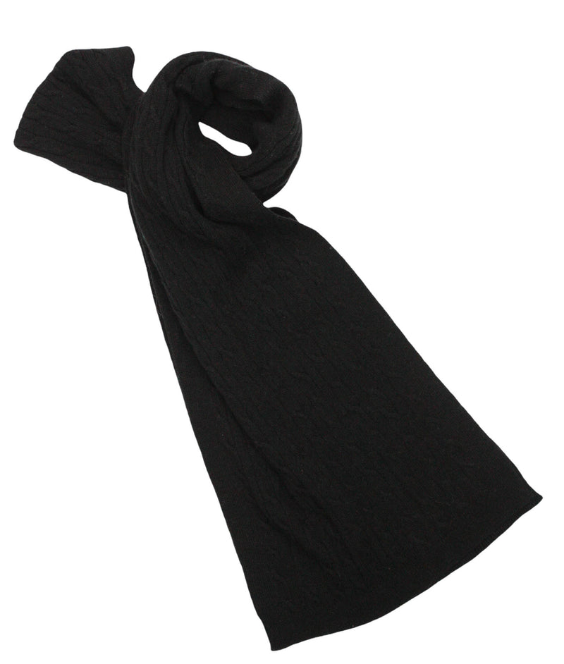 Cashmere Merino Scarf - Cable Knit - Soft Warm Stylish Winter Scarves for Women & Men - Black