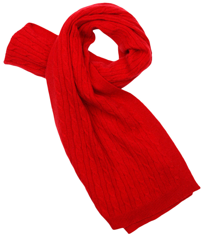 Cashmere Merino Scarf - Cable Knit - Soft Warm Stylish Winter Scarves for Women & Men - Red