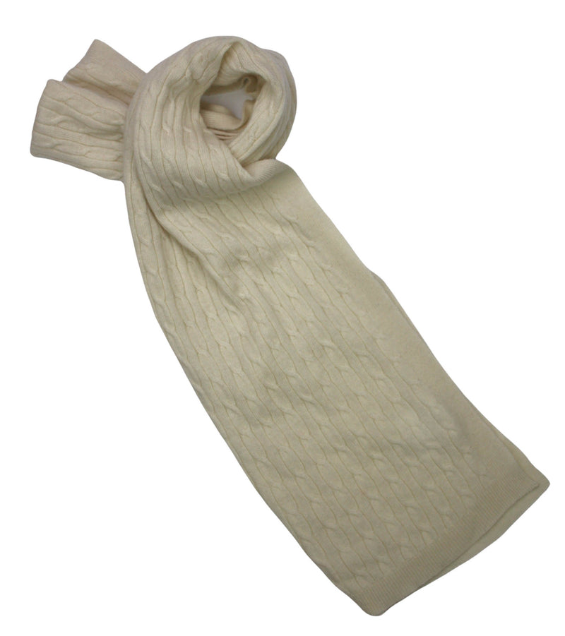 Cashmere Merino Scarf - Cable Knit - Soft Warm Stylish Winter Scarves for Women & Men - Ivory