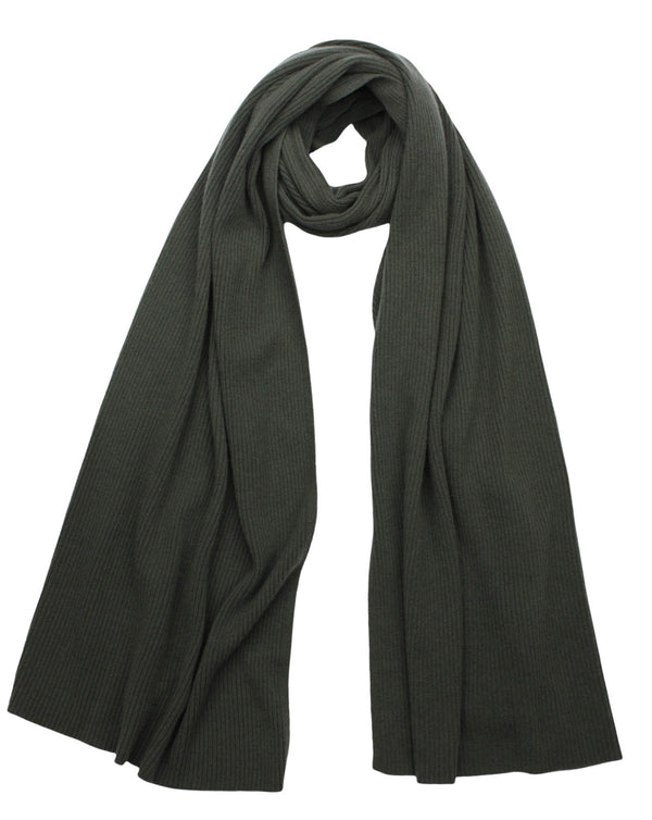 Blanket Scarves - Super-Sized Wraps in Cashmere Merino - Shawl or Giant Scarf - Ribbed Design - Perfect for Winter and Ideal for Travel - Olive