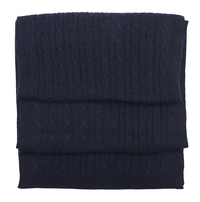 Cashmere Merino Scarf - Cable Knit - Soft Warm Stylish Winter Scarves for Women & Men - Navy Blue