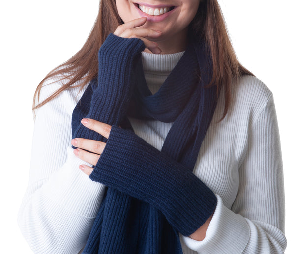 Cashmere Merino Fingerless Gloves - Hand & Wrist warmers - Navy Blue