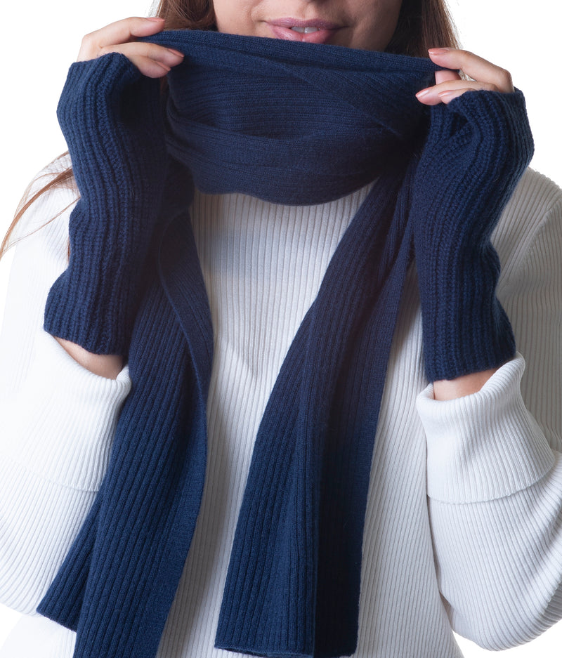 Cashmere Merino Fingerless Gloves - Hand & Wrist warmers - Navy Blue