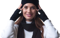 Fingerless Gloves - Hand & Wrist warmers - Cashmere & Merino - Warm Soft Wool for Winter - Black