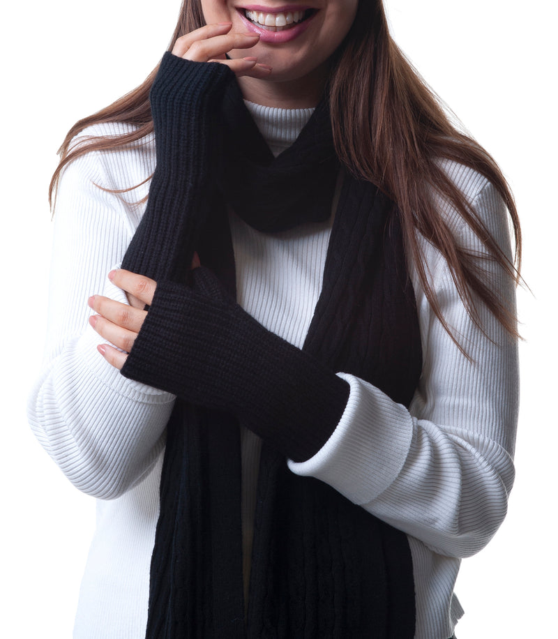 Cashmere Merino Fingerless Gloves - Hand & Wrist warmers - Black