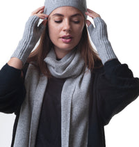 Fingerless Gloves - Hand & Wrist warmers - Cashmere & Merino - Warm Soft Wool for Winter - Flannel Grey