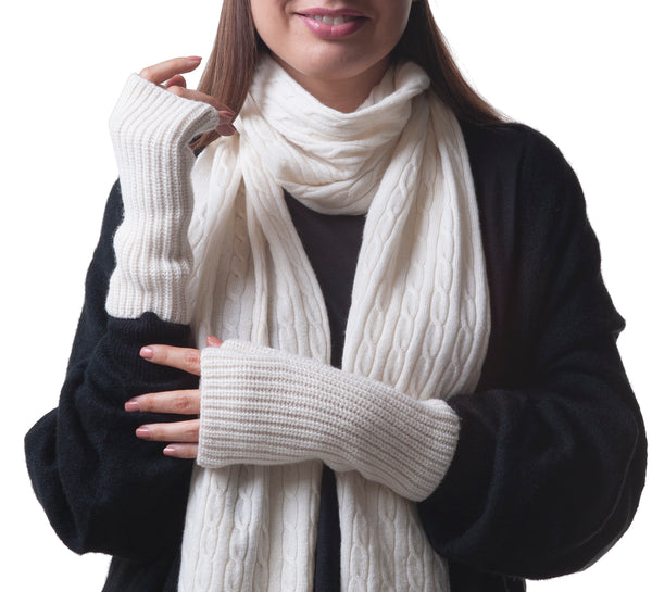 Cashmere Merino Fingerless Gloves - Hand & Wrist warmers - Ivory