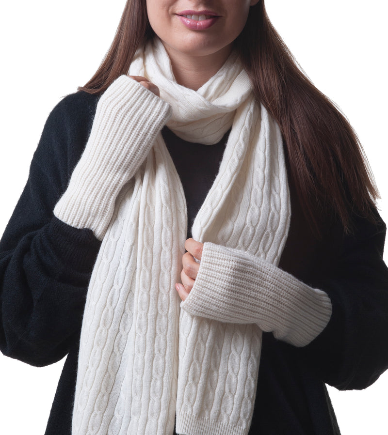 Cashmere Merino Fingerless Gloves - Hand & Wrist warmers - Ivory